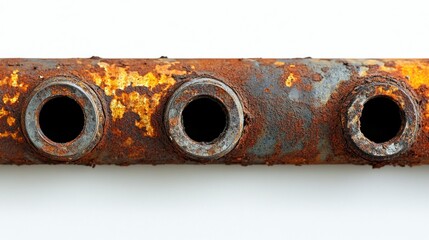 Rusted metal pipe with circular holes