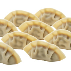 Fresh, slightly golden, filled dumplings, arranged closely together