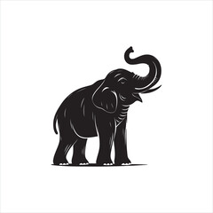 Black Elephant Silhouette on White Background