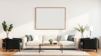Stylish living room wall art mockup with minimalist design, decor, living room, trendy