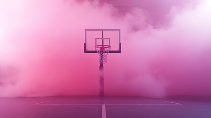 Naklejka premium Basketball hoop in pink smoky indoor court.