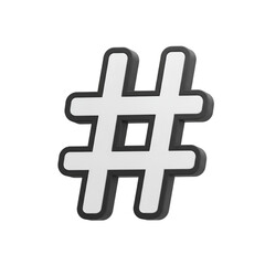 Obraz premium 3D rendered, bold, white hashtag symbol with dark outline