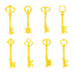 Illustrations of a set of keys for locks in a simple style