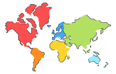 Simplified vector illustration of world map with continents