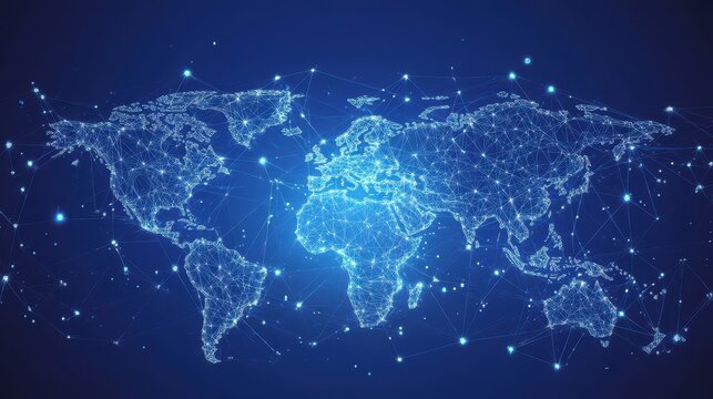 Map Background. Earth Polygon Network with Blockchain Technology for Global Business Banner