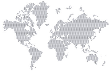Stylized world map consisting of hexagons