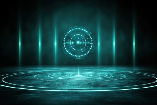 Futuristic, glowing, teal stage