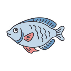 Illustration of a cute cartoon fish swimming in the ocean aquatic animal vector drawing art 90