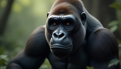 Obraz premium Close-up Portrait of a Powerful Gorilla Staring with Intense Eyes