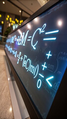 Fototapeta premium Digital display features mathematical formulas and equations, showcasing modern educational environment. illuminated screen