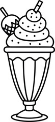 Strawberry Ice Cream Dessert Coloring Page, Sweet Frozen Treat in a Glass Illustration