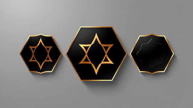 Set of three Luxury hexagon shapes with gold stoked and Black button, Three premium web buttons vector illustration graphic design
