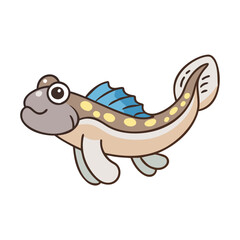 Naklejka premium Cartoon mudskipper fish vector illustration aquatic animal marine life underwater creature design art