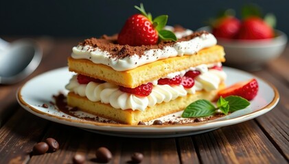 Layers of coffee-soaked ladyfingers & mascarpone cream, classic dessert , cooking, culinary, bakery