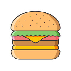 Delicious burger illustration with cheese, lettuce, and meat for fast food restaurant menu and design