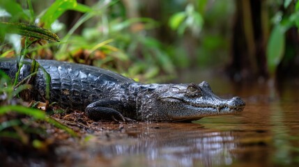 Obraz premium Caiman by Water's Edge: Amazonian Wildlife