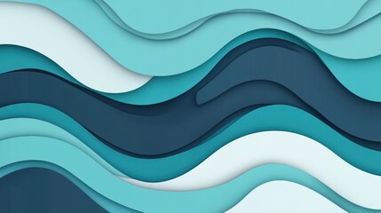 Fototapeta premium Abstract illustration of layered waves in varying shades of teal and navy.
