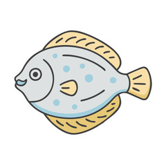 Illustration of a cute flounder fish with spots, sea creature, marine life, ocean animal, flatfish