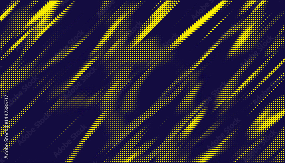 Poster Abstract background with yellow dots. Grunge halftone geometric background. Halftone triangular retro 80s pattern. Minimal style retro dynamic wallpaper.
