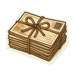 A bundle of vintage letters tied together with string, featuring aged envelopes and a visible postage stamp.