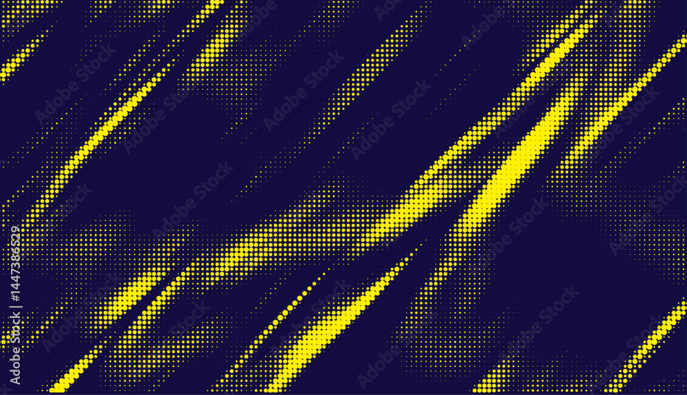 Poster Abstract background with yellow dots. Grunge halftone geometric background. Halftone triangular retro 80s pattern. Minimal style retro dynamic wallpaper.