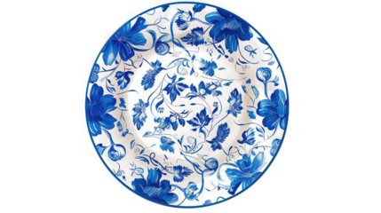 Overhead shot of a floral patterned plate on a   transparent background