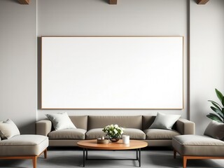 Living room wall art mockup with blank canvas to showcase artwork or photos, frame, empty, mockup