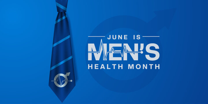 June Is National Mens Health Month. Tie and gender icon. Suitable for posters, banners, social media and more. Blue background. - Powered by Adobe