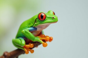 Obraz premium Green tree frog perched on white, vibrant colors , studio shot, tree frog