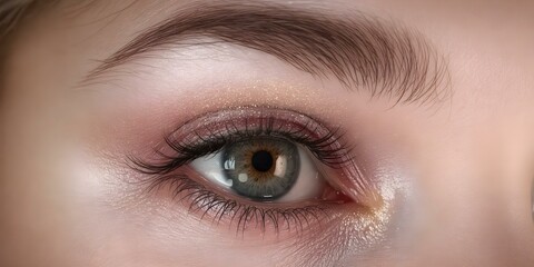 Obraz premium Close-up of a Woman's Eye: A captivating close-up photograph of a woman's eye, showcasing a mesmerizing gaze and intricate details of makeup application.