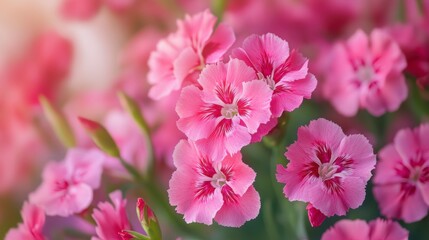 Fototapeta premium Close-up of vibrant pink flowers with soft sunlight.