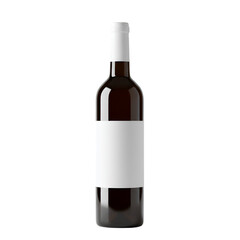 A dark-colored wine bottle with a blank label