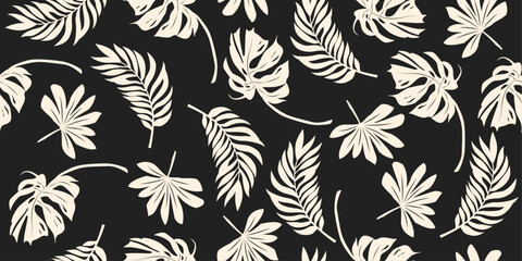 Monstera tropical plant hand drawn seamless pattern for fabric, textile, apparel, wrapping paper, cover, banner, home decor, abstract background. Vector illustration.