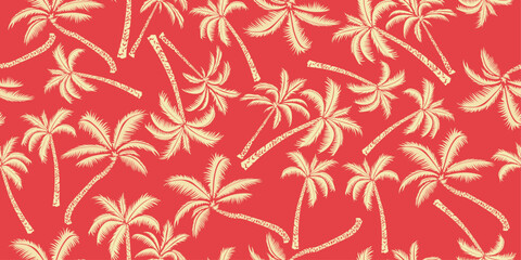 Hand drawn tropical palm trees pattern. Hawaii summer fashion for fabric, textile, apparel, poster, cover, decoration, banner, wallpaper, interior. Vector illustration.