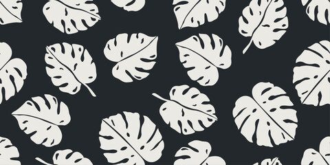 Monstera plant hand drawn seamless pattern for fabric, textile, apparel, wrapping paper, cover, banner, home decor, abstract background. Vector illustration.