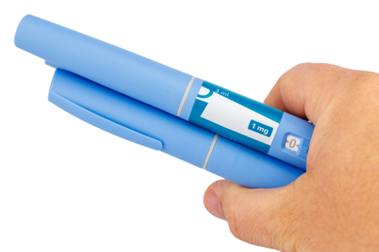  Isolated Semaglutide injection pens designed for chronic weight and blood sugar management on clear background - Powered by Adobe
