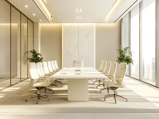 A Large Conference Furnished Room Interior With An Elegant Table