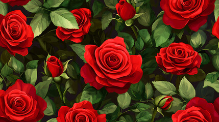 Lush Red Roses Seamless Pattern Dark Background Ai Generated