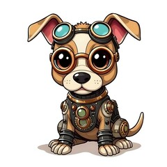 Naklejka premium Adorable Steampunk Puppy with Goggles and Mechanical Features