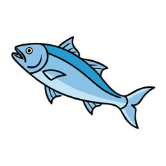 Fototapeta premium Illustration of a blue fish swimming in the ocean, underwater marine life drawing of a fish species
