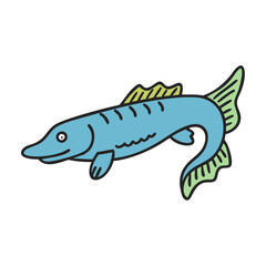 Obraz premium Illustration of a blue fish with green fins and tail swimming in the water animal life