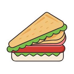 Delicious sandwich food illustration with bread lettuce tomato and ham tasty snack design vector