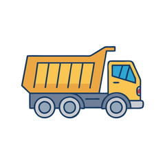 Vector illustration of a yellow dump truck heavy construction vehicle for transportation and hauling materials
