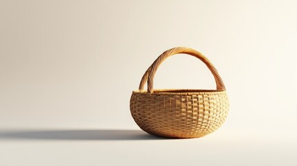 Empty light brown woven basket with handles