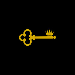Key with crown icon isolated on black background
