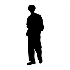 Silhouette of a Young Japanese Man, Minimalist Black Silhouette of a Man
