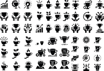 Cups Upgrade Silhouette Set | Modern Coffee Mug Icon Pack Improved Tea & Coffee Cup Silhouettes | Minimal Vector Icons