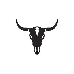 Isolated black bull skull on white background