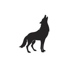 Silhouette of a howling wolf on white background