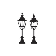 Two vintage street lamps silhouette view